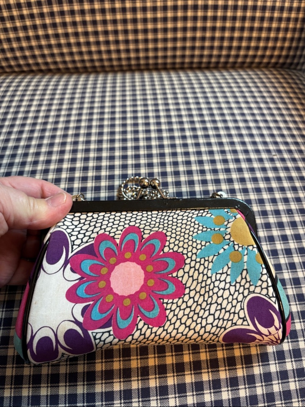 Isabella Fiore Pink Floral Embroidered and bedazzled Clutch with silver Chain - Picture 8 of 13